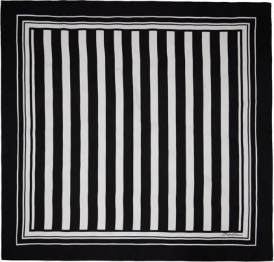 Dolce & Gabbana Black & White Striped-print Silk Twill Scarf In Riga Bca F.nero