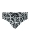 Dolce & Gabbana Black And White Swimsuit With All-over Majolica Print In Techl Fabric Man In Black