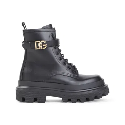 Dolce & Gabbana High Ankle Leather Boot With Chunky Sole In Grey