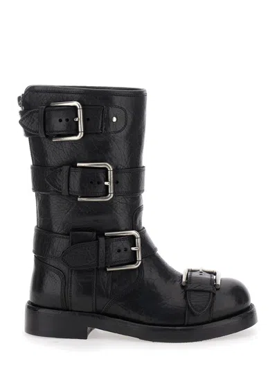DOLCE & GABBANA BLACK ANKLE BOOTS WITH ALL-OVER BUCKLES IN LEATHER WOMAN