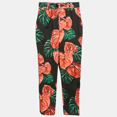 Pre-owned Dolce & Gabbana Black Anthurium Print Stretch Cotton Skinny Pants S In Red