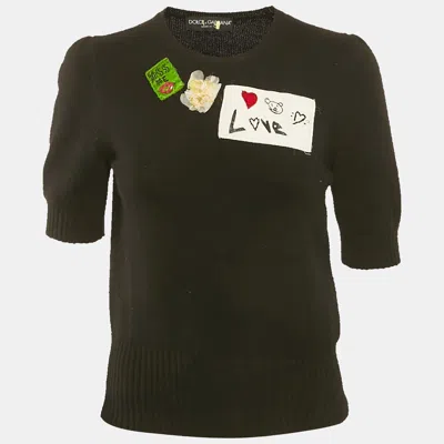 Pre-owned Dolce & Gabbana Black Applique Cashmere Knit Jumper S