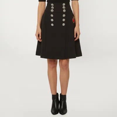 Pre-owned Dolce & Gabbana Black Applique Gabardine Button Detail Mini Skirt M