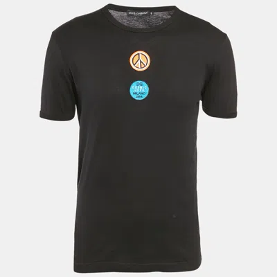 Pre-owned Dolce & Gabbana Black Applique Jersey T-shirt S