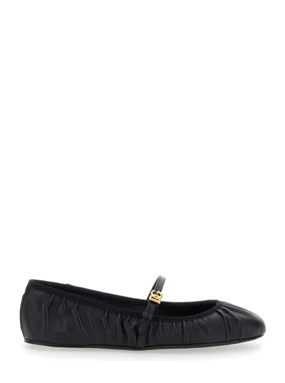 DOLCE & GABBANA DOLCE & GABBANA WOMEN BLACK BALLERINAS WITH METALLIC LOGO AND STRAP IN LEATHER WOMAN