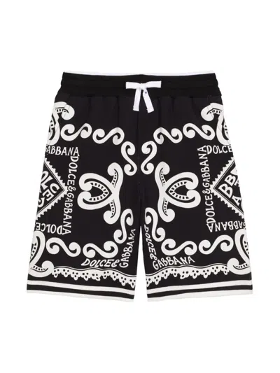 Dolce & Gabbana Kids' Black Bandana Print Cotton Shorts