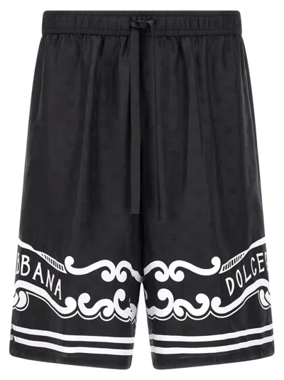 DOLCE & GABBANA BLACK BANDANA SILK BERMUDA SHORTS