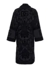 Dolce & Gabbana Black Bath Robe With Matching Belt In Terry Cotton Jacquard In Black