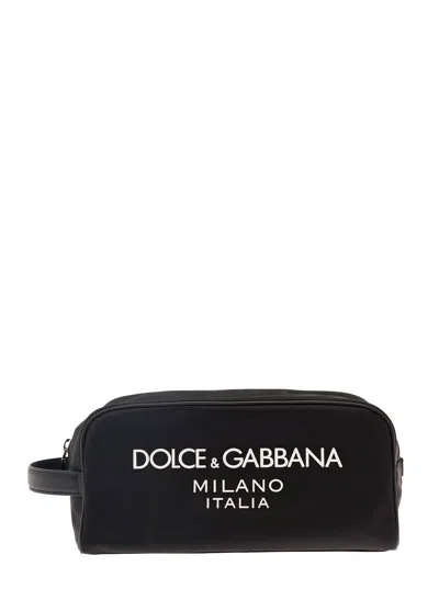 Dolce & Gabbana Black Beauty Case With Contrasting Logo In Fabric And Leather Man