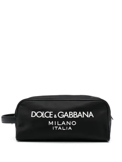 Dolce & Gabbana Black Beauty Case With Contrasting Logo In Fabric And Leather Man
