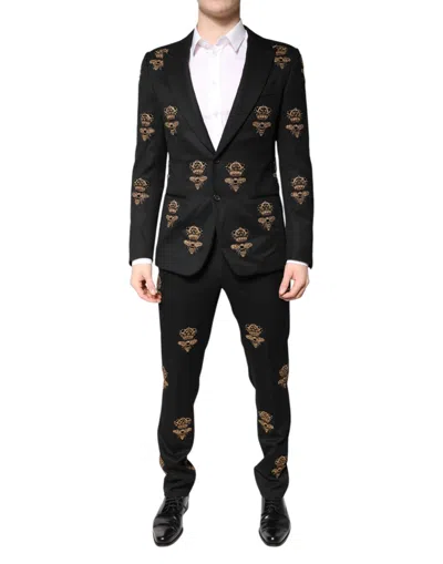 Pre-owned Dolce & Gabbana Black Bee Crown Embroidery 2 Piece Men's Suit ()