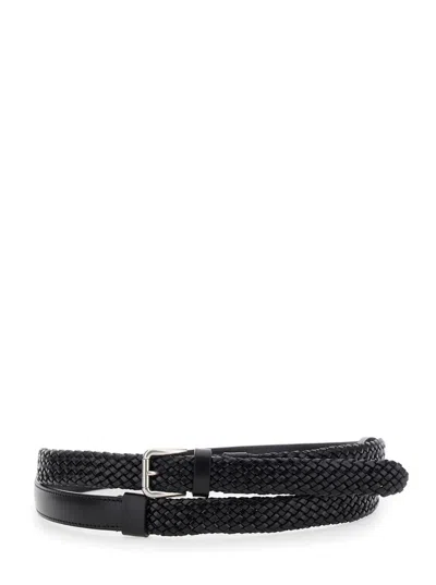 DOLCE & GABBANA BLACK BELT WITH BUCKLE CLOSURE AND INTERWOVEN DESIGN IN LEATHER MAN