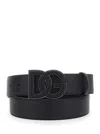 Dolce & Gabbana Black Belt With Buckle With Logo On The Front In Textured Leather In Black