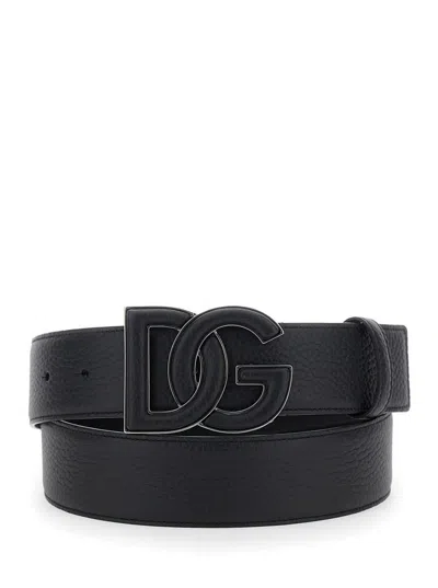 DOLCE & GABBANA BLACK BELT WITH BUCKLE WITH LOGO ON THE FRONT