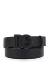 Dolce & Gabbana Black Belt With Buckle With Logo On The Front In Textured Leather In Multicolor