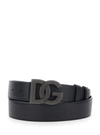 Dolce & Gabbana Black Belt With Logo Buckle Closure In Leather Man