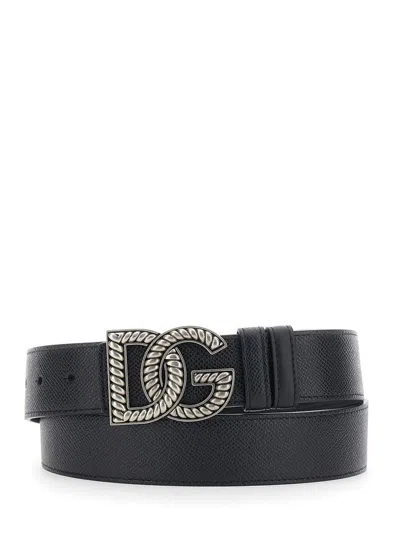 Dolce & Gabbana Black Belt With Logo Plaque On The Front In Leather Man In Brown