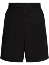 Dolce & Gabbana Cargo Cotton Stretch Bermuda Shorts With Logo Plaque In Black