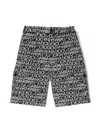 DOLCE & GABBANA BLACK BERMUDA SHORTS WITH ALL-OVER LOGO