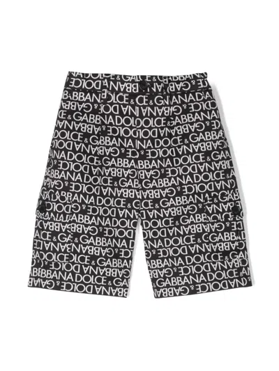 Dolce & Gabbana Kids' Black Bermuda Shorts With All-over Logo