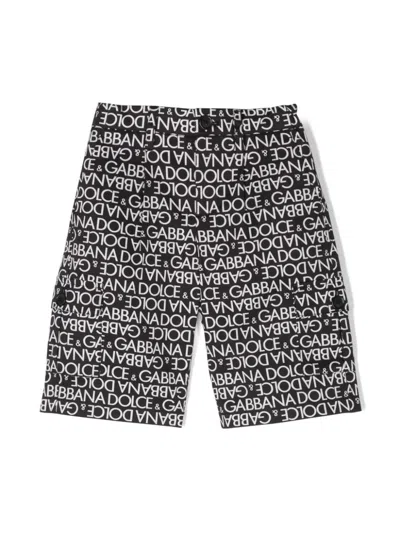 Dolce & Gabbana Kids' Monogram-pattern Cotton Shorts In Black