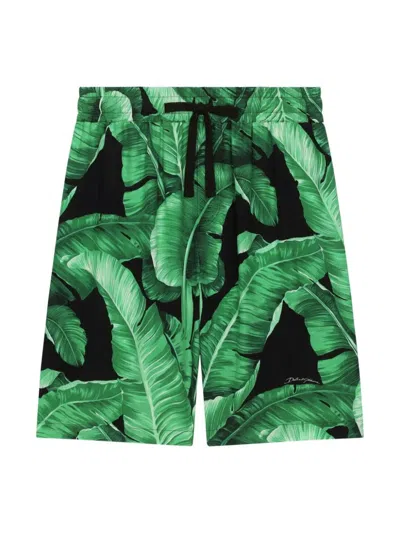 Dolce & Gabbana Kids' Banana Leaf-print Bermuda Shorts In Green