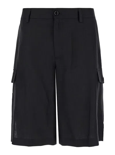 DOLCE & GABBANA BLACK BERMUDA SHORTS WITH LOGO PATCH