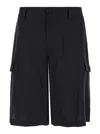 DOLCE & GABBANA BLACK BERMUDA SHORTS WITH LOGO PATCH IN LINEN MAN