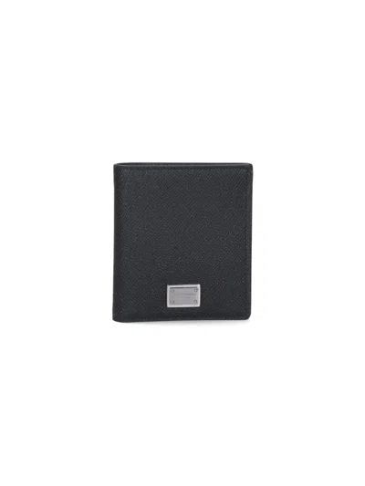 Dolce & Gabbana Black Bi-fold Wallet With Silver Logo Plate