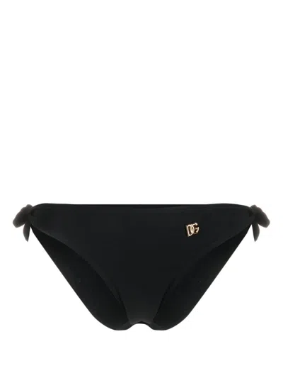 Dolce & Gabbana Black Bikini Bottoms With Logo Plaque Dolce E Gabbana