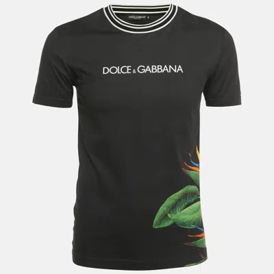 Pre-owned Dolce & Gabbana Black Bird Of Paradise Print Cotton Crewneck T-shirt S