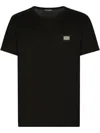 Dolce & Gabbana Cotton T-shirt With Metal Plaque Featuring Front Logo In Black