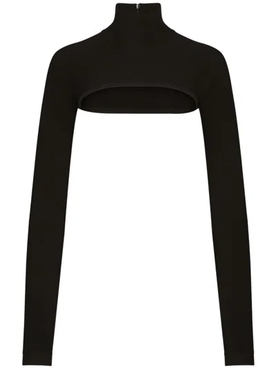 DOLCE & GABBANA BLACK BLACK CROPPED HIGH-NECK TOP