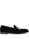 Dolce & Gabbana Black Velvet Cotton Logo Loafers Dress Shoes In Black