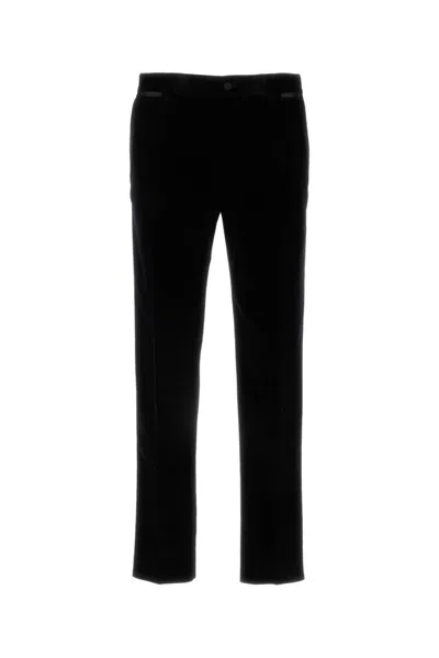 Dolce & Gabbana Black Black Pants With Belt Loops In Velvet Stretch Man