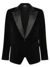 Dolce & Gabbana Peak Lapel Tuxedo Velvet Jacket With Padded Shoulders In Black