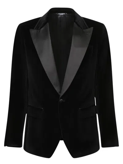 DOLCE & GABBANA DOLCE & GABBANA BLACK BLAZER WITH SATIN LAPELS