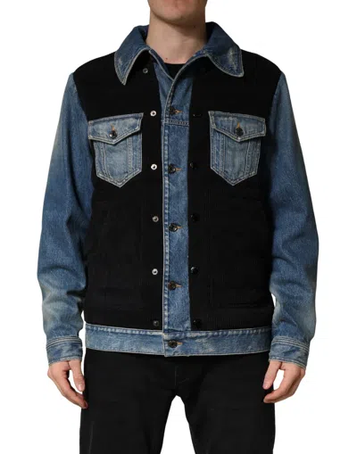 DOLCE & GABBANA BLACK BLUE COTTON DENIM BLOUSON MEN  JACKET