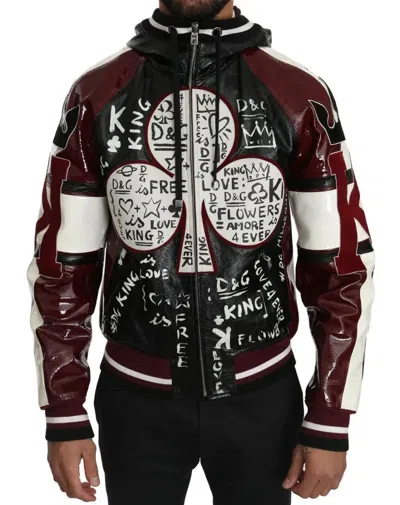 Pre-owned Dolce & Gabbana Black Bordeaux Hooded Leather Dg King Of Love Men's Jacket ()
