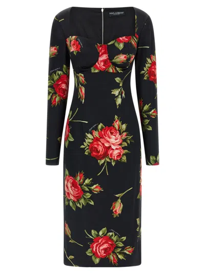 DOLCE & GABBANA WOMEN BLACK BOUQUET ROSE DRESS, 4XL LUXURY DRESSES FOR WOMEN DARVEYS