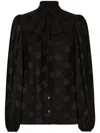 Dolce & Gabbana Black Shirt With Bow And Jacquard Dg Logo In Black