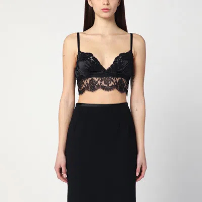 DOLCE & GABBANA BLACK BRALETTE TOP IN SILK SATIN AND LACE