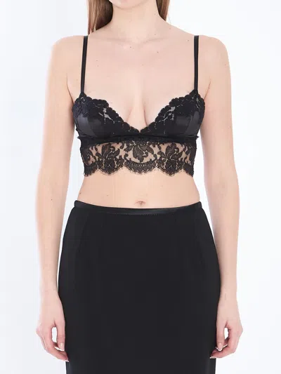DOLCE & GABBANA DOLCE & GABBANA  BLACK BRALETTE TOP IN SILK SATIN AND LACE