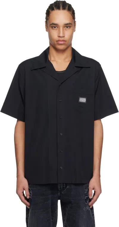 Dolce & Gabbana Black Branded Tag Cotton Shirt In Nero