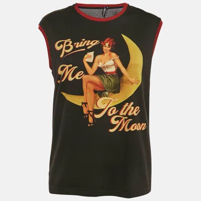 Pre-owned Dolce & Gabbana Black Bring Me To The Moon Print Jersey Sleeveless Top Xs