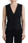 Dolce & Gabbana Black Brocade Button Down Sleeveless Vest Women's Top In Black