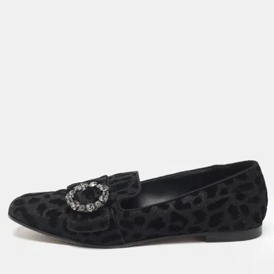 Pre-owned Dolce & Gabbana Black Brocade Fabric Jackie Smoking Slippers Size 38