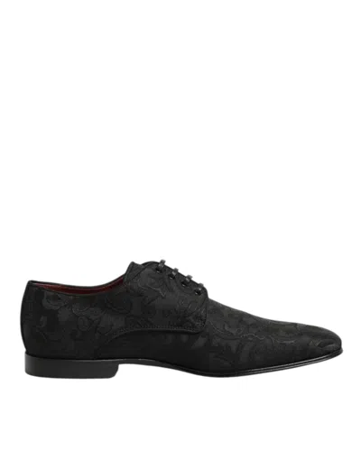 Dolce & Gabbana Black Brocade Lace Up Derby Men Dress Shoes In Multi
