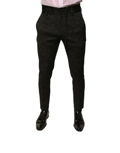 Dolce & Gabbana Black Brocade Polyester Skinny Men Dress Men's Pants
