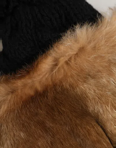 Dolce & Gabbana Black Brown Dyed Rabbit Real Fur Winter Beanie Hat